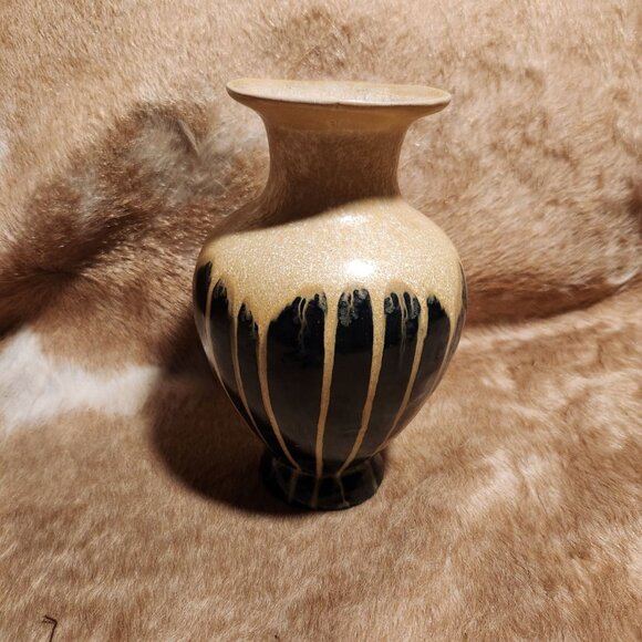 Mid Century Modern Textured Drip Glaze Ceramic Vase - Picture 1 of 6